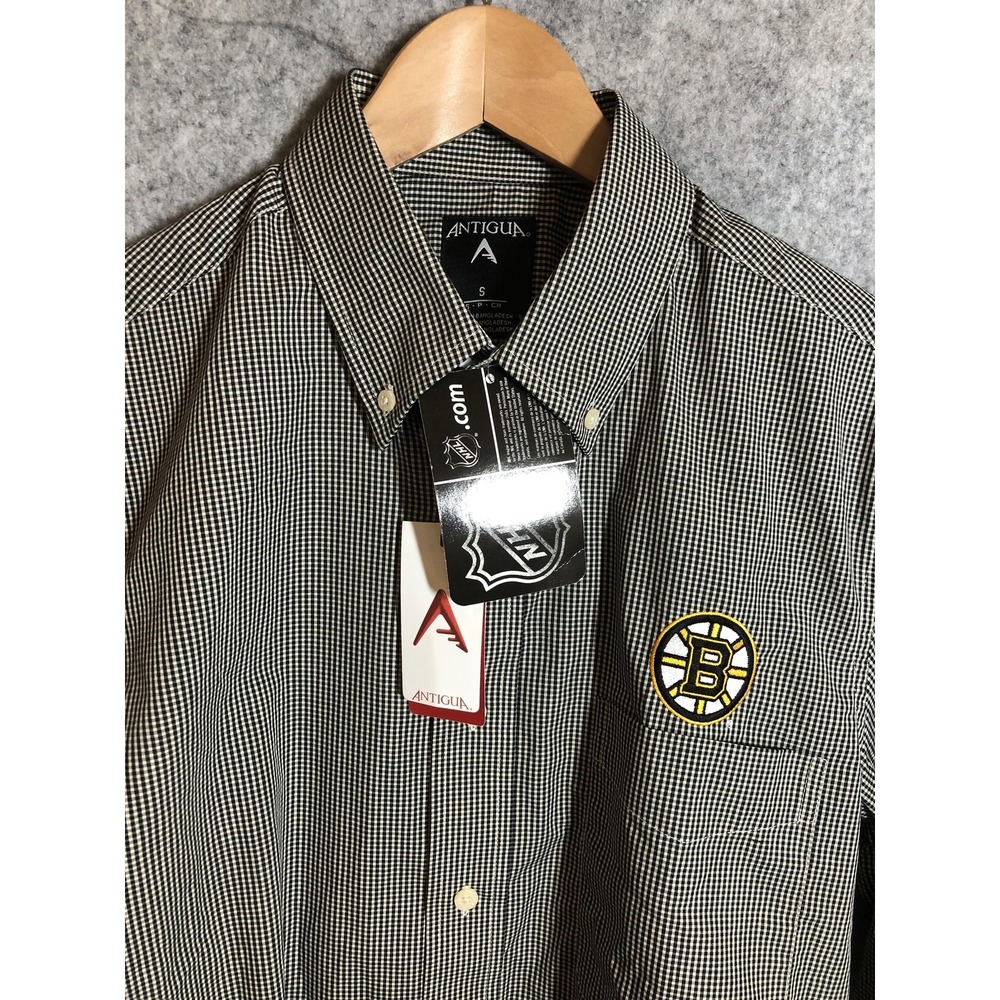 Boston Bruins Shirt Mens Small Black White NHL Hockey Button Down Long Sleeve